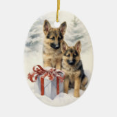 ヴィンテージドイツの羊飼いのクリスマス セラミックオーナメント (正面)
