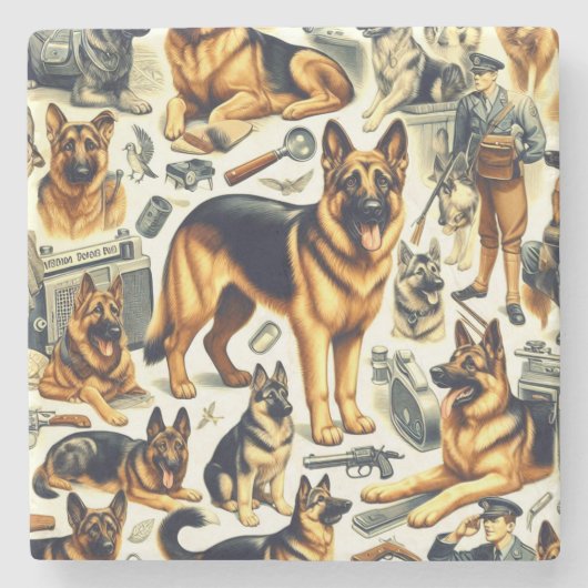 ヴィンテージドイツの羊飼いシームレス ストーンコースター (正面)