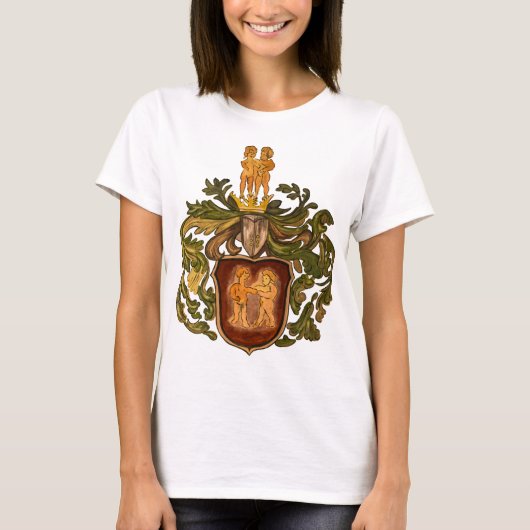 ヴィンテージドイツの茶色と金ゴールドのジェミニのコート・オブ・アームズ Tシャツ (正面)