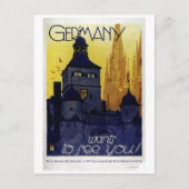 ヴィンテージドイツは車の旅行を見たい ポストカード (正面)