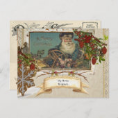 ヴィンテージドイツフォイルカントリーサンタホリディハガキ シーズンポストカード (正面/裏面)
