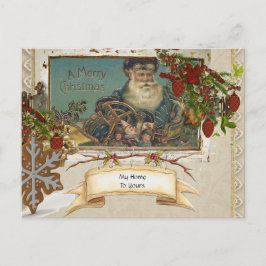 ヴィンテージドイツフォイルカントリーサンタホリディハガキ シーズンポストカード