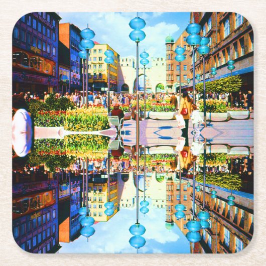 ヴィンテージドイツミュンヘンタウンゲートカリストル スクエアペーパーコースター (正面)