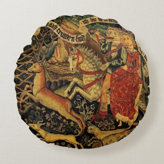 ヴィンテージドイツ中世ルネッサンスラブ狩り ラウンドクッション (正面)