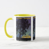 ヴィンテージドイツ、黄色のバスで夜、旅行アート マグカップ (左)