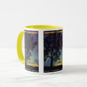 ヴィンテージドイツ、黄色のバスで夜、旅行アート マグカップ (正面左)