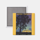 ヴィンテージドイツ、黄色のバスで夜、旅行アート マグネット (正面/裏面)