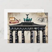 ヴィンテージドイツBerlin Brandenburgゲートスケッチ ポストカード (正面/裏面)