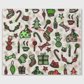 ヴィンテージドゥードルクリスマスアイコン ラッピングペーパー (フラット)