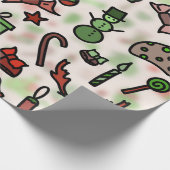ヴィンテージドゥードルクリスマスアイコン ラッピングペーパー (角)