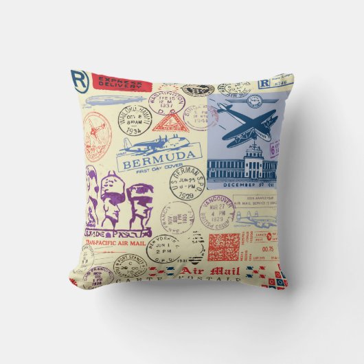 ヴィンテージドキュメントスタンプカラーセット クッション (正面)