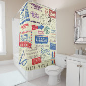 ヴィンテージドキュメントスタンプセットデザイン。 シャワーカーテン (インサイチュ)