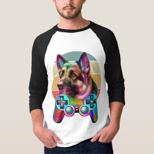ヴィンテージドッグとゲーム機 Tシャツ (正面)