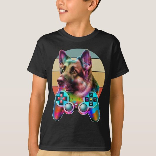 ヴィンテージドッグとゲーム機 Tシャツ (正面)