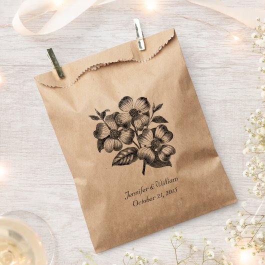 ヴィンテージドッグウッドイラストレーション結婚式の引き出物バッグ フェイバーバッグ (クリップ留めされた状態)