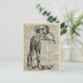 ヴィンテージドッグステンシルイラストレーションオールドブックページ ポストカード (スタンド正面)