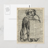 ヴィンテージドッグステンシルイラストレーションオールドブックページ ポストカード (正面/裏面)