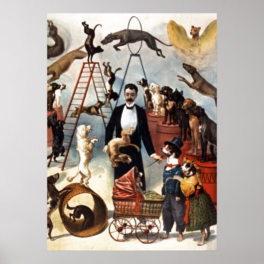 ヴィンテージドッグズサーカスイラストレーションアートオールドアンティーク ポスター (正面)