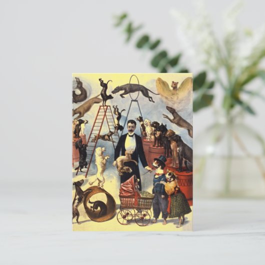 ヴィンテージドッグズサーカスイラストレーションアートオールドアンティーク ポストカード (スタンド正面)