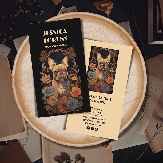 ヴィンテージドッグトリマーフランスのブルドッグパピー 名刺