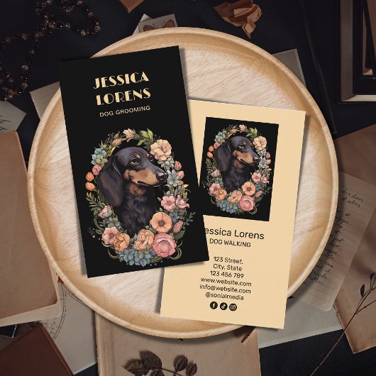 ヴィンテージドッグトリマーペットダッシュンドパピー 名刺