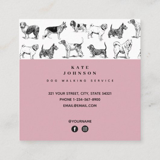 ヴィンテージドッグドッグウォーカーグルーミング スクエア名刺 (裏面)