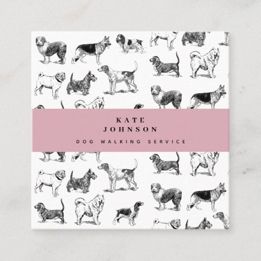 ヴィンテージドッグドッグウォーカーグルーミング スクエア名刺 (正面)