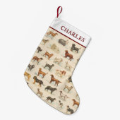 ヴィンテージドッグブリードスケッチカスタムパターン（の模様が）ある スモールクリスマスストッキング (正面 (吊り時))