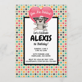 ヴィンテージドットピギー誕生日パーティフォト招待状 招待状