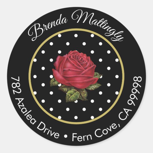 ヴィンテージドットフローラ差出人住所封筒用シール ラウンドシール (正面)