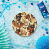 ヴィンテージドバーマンシームレスイラストレーション ペーパープレート (パーティー)