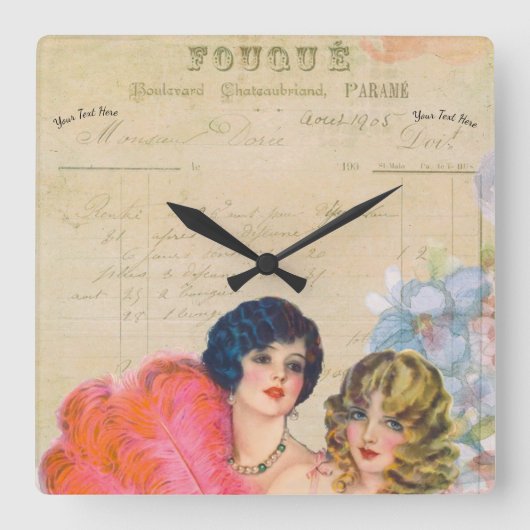 ヴィンテージドフランスフークエレデエレガントィース スクエア壁時計 (正面)