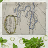 ヴィンテージドミニカ共和国の地図（1750年） キッチンタオル (折り畳み)