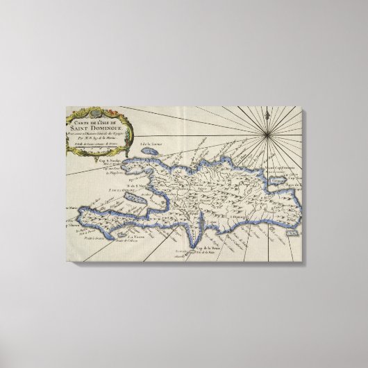 ヴィンテージドミニカ共和国の地図（1750年） キャンバスプリント (正面)