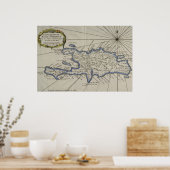 ヴィンテージドミニカ共和国の地図（1750年） ポスター (キッチン)