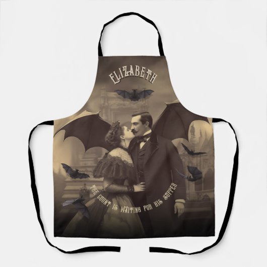 ヴィンテージドラキュラアキスをするビューティフルレディーハロウィーン エプロン (正面)