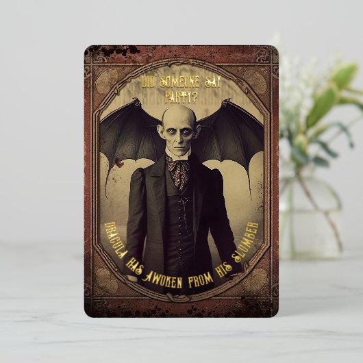 ヴィンテージドラキュラハローウィンパーティ金ゴールド 箔シーズンカード (立ち正面)