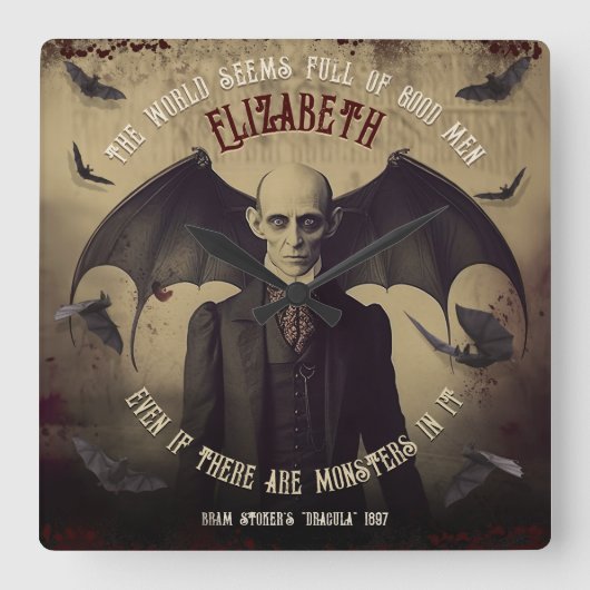 ヴィンテージドラクビクトリアンラヴァンパイアキスゴシック スクエア壁時計 (正面)