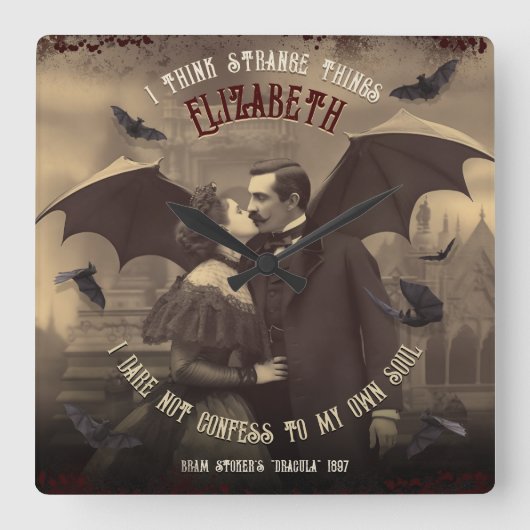 ヴィンテージドラクビクトリアンラヴァンパイアキスゴシック スクエア壁時計 (正面)