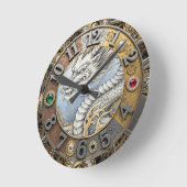 ヴィンテージドラゴンクロック、金ゴールド、宝石、アート ラウンド壁時計 (傾斜)