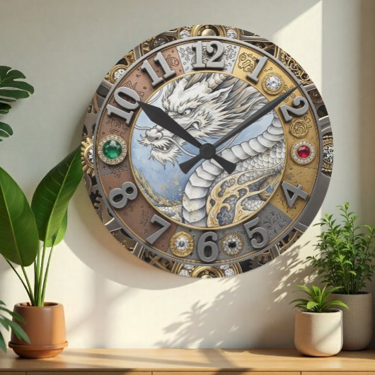 ヴィンテージドラゴンクロック、金ゴールド、宝石、アート ラウンド壁時計