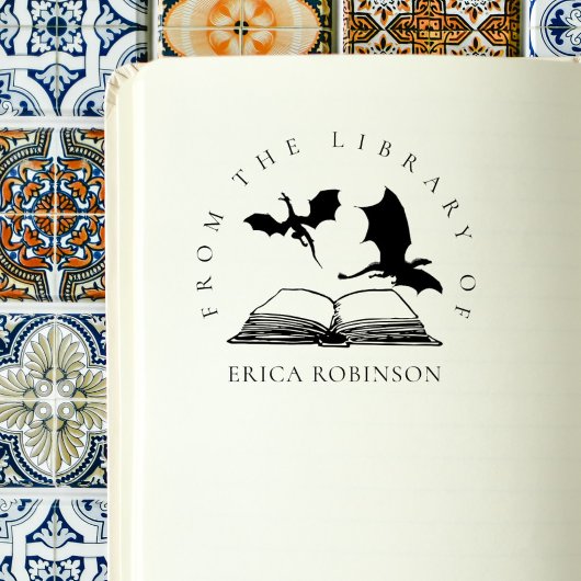 ヴィンテージドラゴンズブック名前をカスタムするライブラリ ラバースタンプ