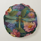 ヴィンテージドラゴンフライボホシックなパステルフローラ ラウンドクッション (裏面)