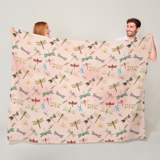 ヴィンテージドラゴンフライ系デザイン3 フリースブランケット (インサイチュ)