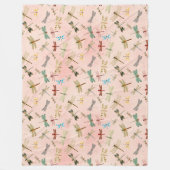 ヴィンテージドラゴンフライ系デザイン3 フリースブランケット (正面)