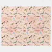 ヴィンテージドラゴンフライ系デザイン3 フリースブランケット (正面(横))