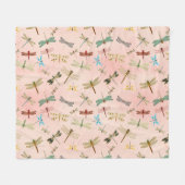 ヴィンテージドラゴンフライ系デザイン3 フリースブランケット (正面(横))