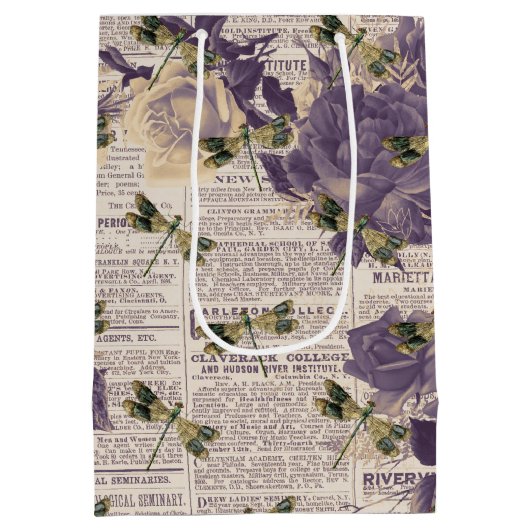 ヴィンテージドラゴンフライ系デザイン6 ミディアムペーパーバッグ (裏面)