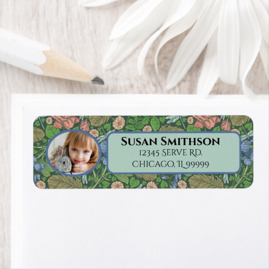 ヴィンテージドラゴンフライ飛んでいるガーデン差出人住所 ラベル (インサイチュ)