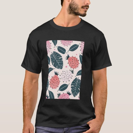 ヴィンテージドラゴンフルーツパターンアート Tシャツ (正面)